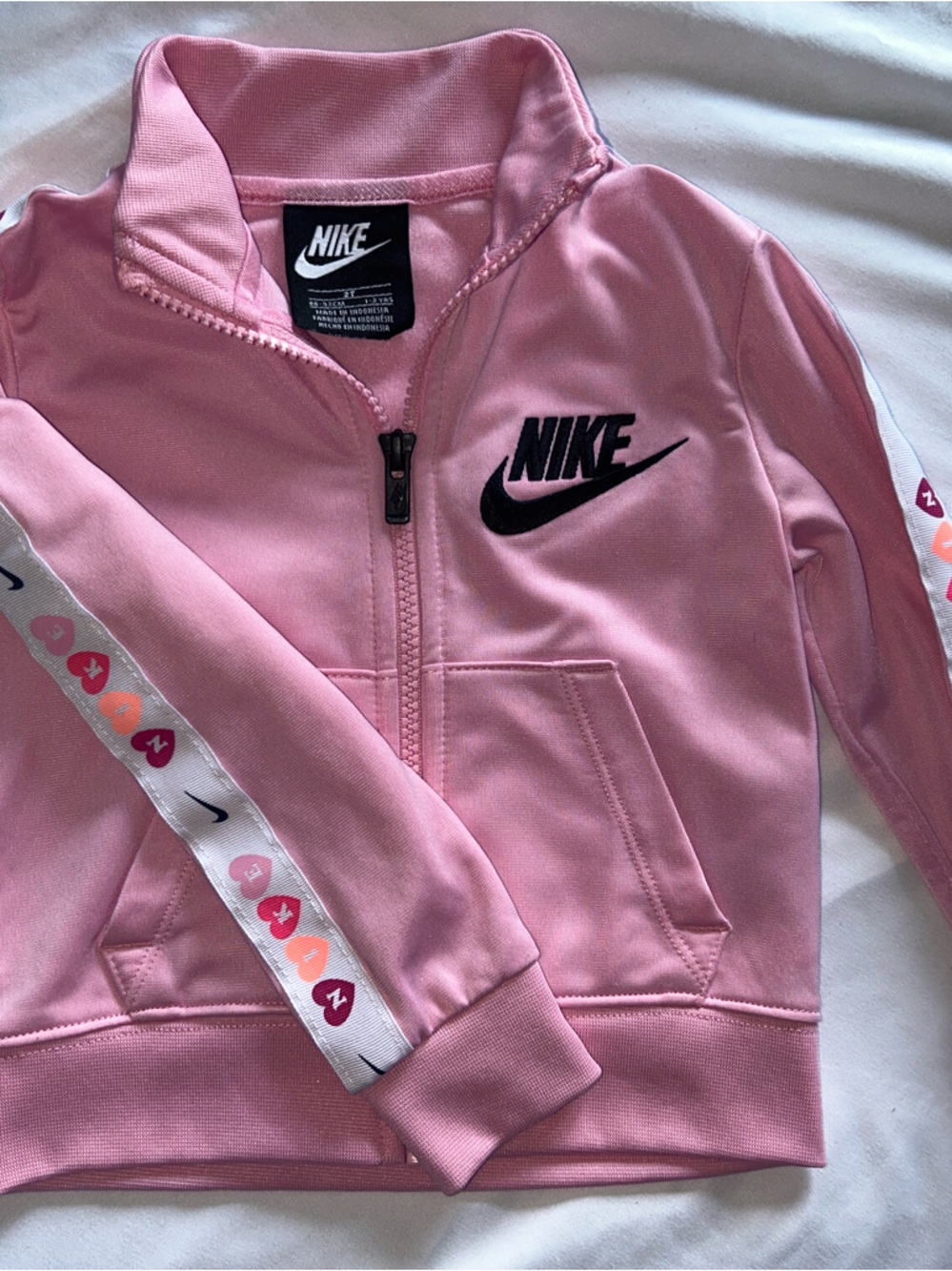 Nike Pink Kids Full-Zip Hoodie with Heart Trim and Black Swoosh